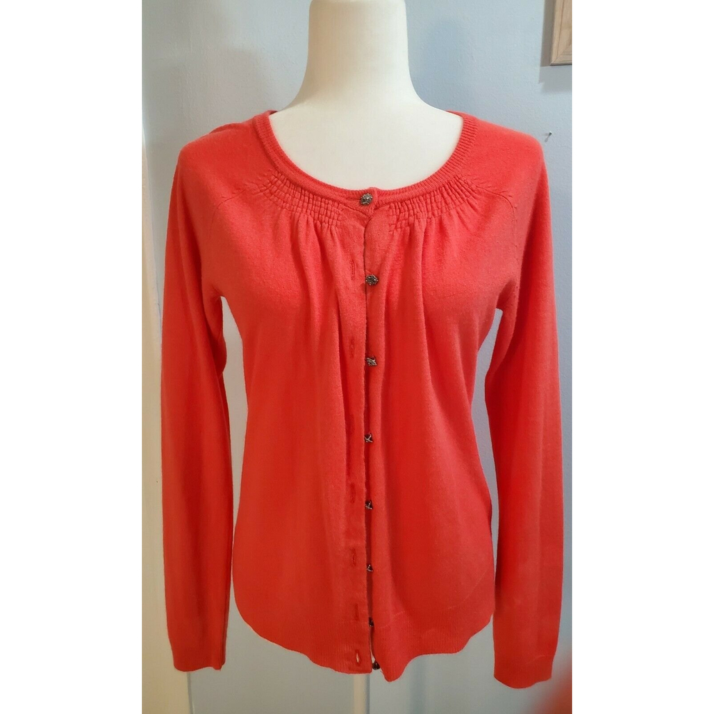 Women's New York & Company Button Up Sweater Size L Orange Red